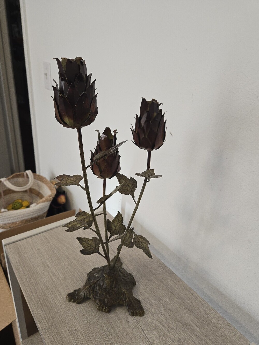 Vintage Flower Candelabra Floral Candelabra Tole Flowers Decor - Picture 6 of 10